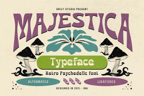 Majestica: A Retro Psychedelic Display Font for Bold Branding